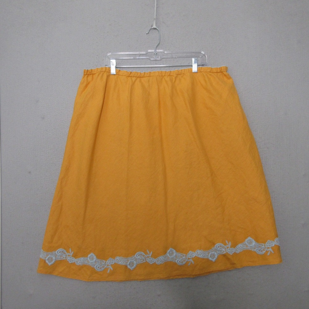 VTG J Jill Skirt Plus 4X Orange Linen Lace Trim Embroidered Boho Cottage NWT